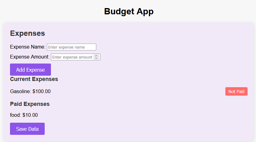 Budget App main interface preview