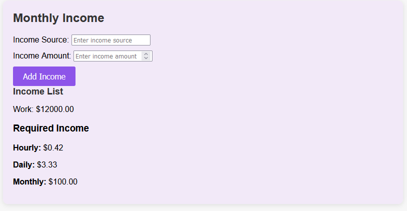 Budget App expense input preview